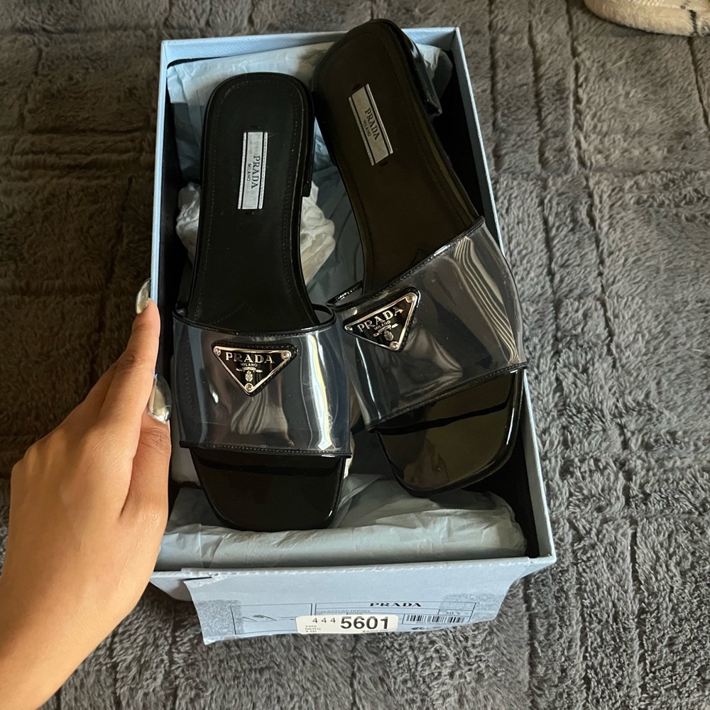 Vintage Prada Black and Clear Slide Sandals